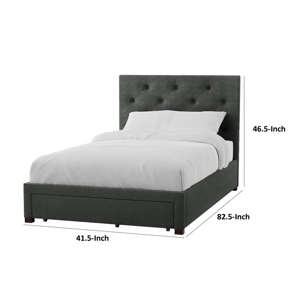 Sya Twin Size Bed w Tufted Headboard, Underbed Storage, Dark Gray