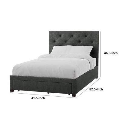 Sya Twin Size Bed w Tufted Headboard, Underbed Storage, Dark Gray