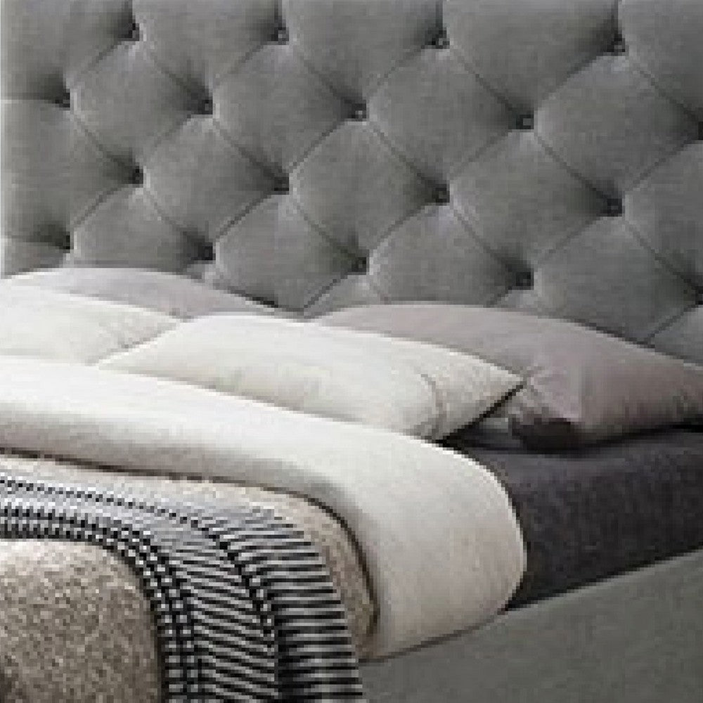 Sya Full Size Bed w Button Tufted Upholstery, Underbed Storage, Gray