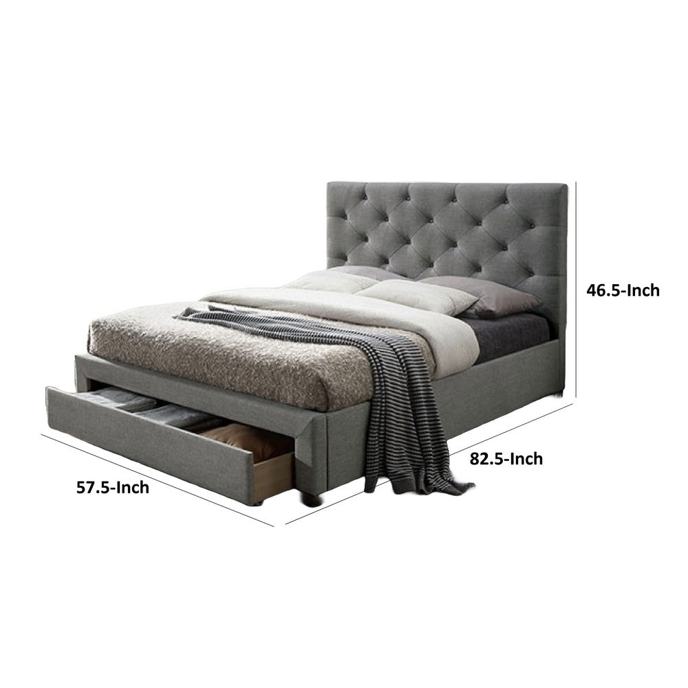 Sya Full Size Bed w Button Tufted Upholstery, Underbed Storage, Gray