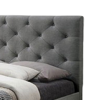 Sya Twin Size Bed w Button Tufted Upholstery, Underbed Storage, Gray