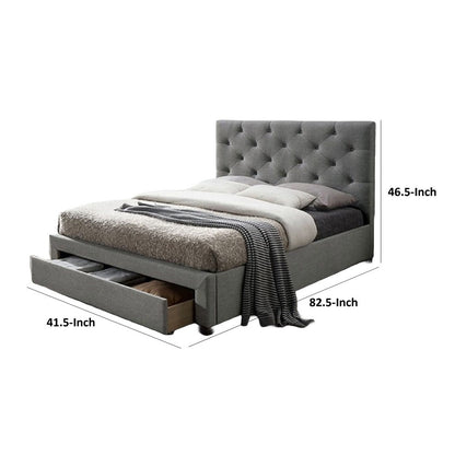 Sya Twin Size Bed w Button Tufted Upholstery, Underbed Storage, Gray