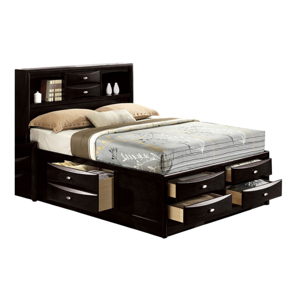 Simo Full Bed, Bookcase Headboard, Storage Drawers, Black