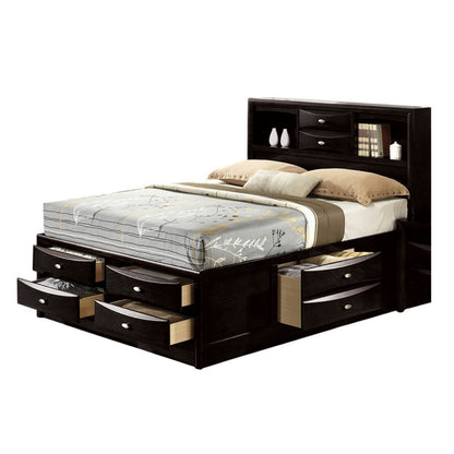 Simo Full Bed, Bookcase Headboard, Storage Drawers, Black