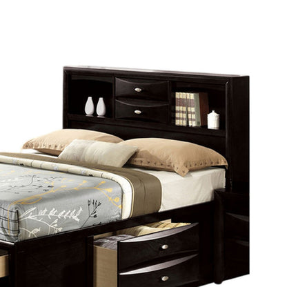 Simo Full Bed, Bookcase Headboard, Storage Drawers, Black