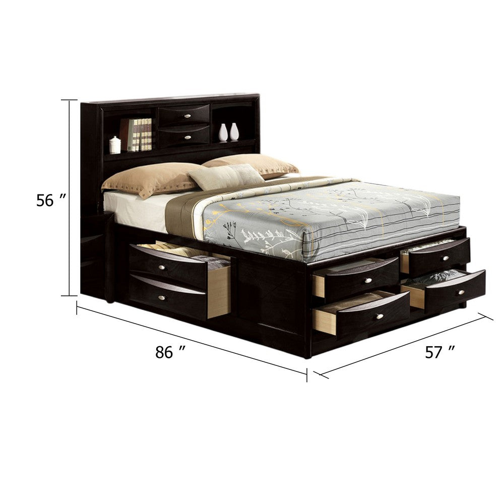 Simo Full Bed, Bookcase Headboard, Storage Drawers, Black