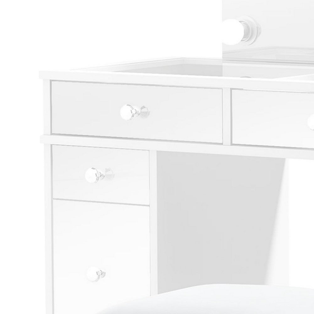 Margo Vanity Set with Lighted Mirror and Padded Stool, White-Gray