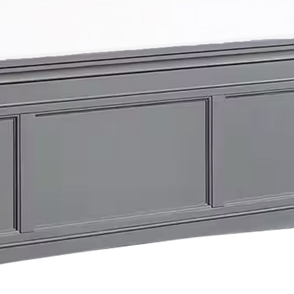 Lile Twin Bed with Crown Moulding, Storage Drawers, Gray Solid Wood
