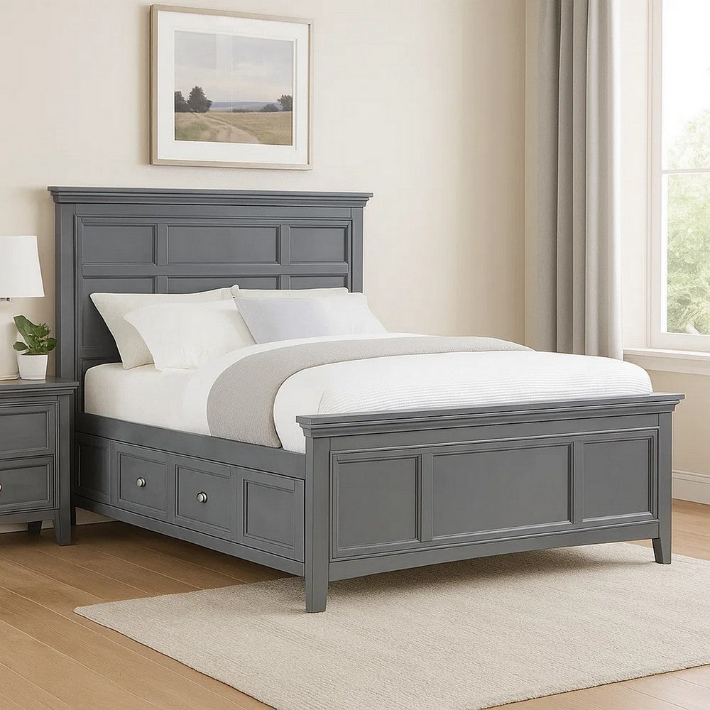 Lile Bed with Crown Moulding, Storage Drawers, Gray Solid Wood – Twin