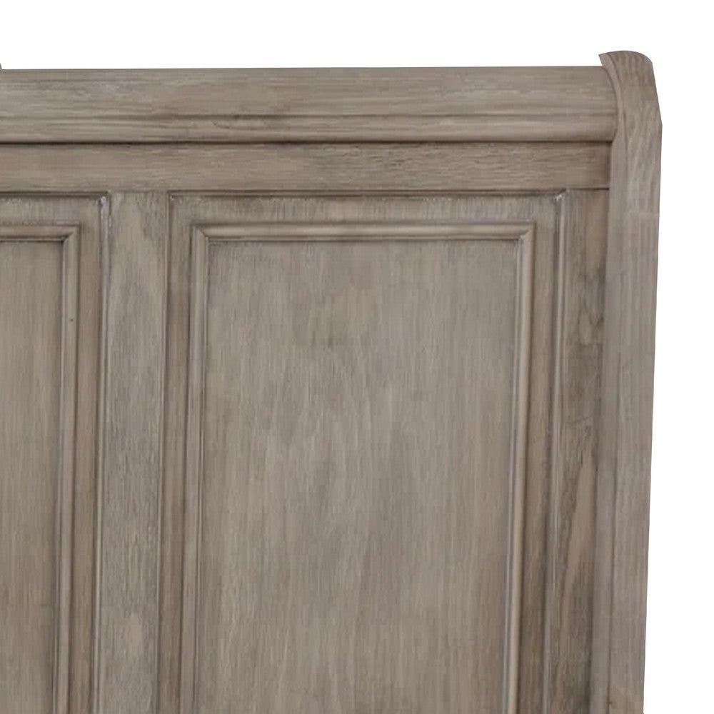 Ava Queen Bed with Footboard Storage and Bun Feet, Gray Solid Wood