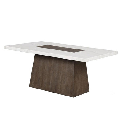 Asten Side End Table, 22 Inch, Square White Marble Top, Walnut Brown