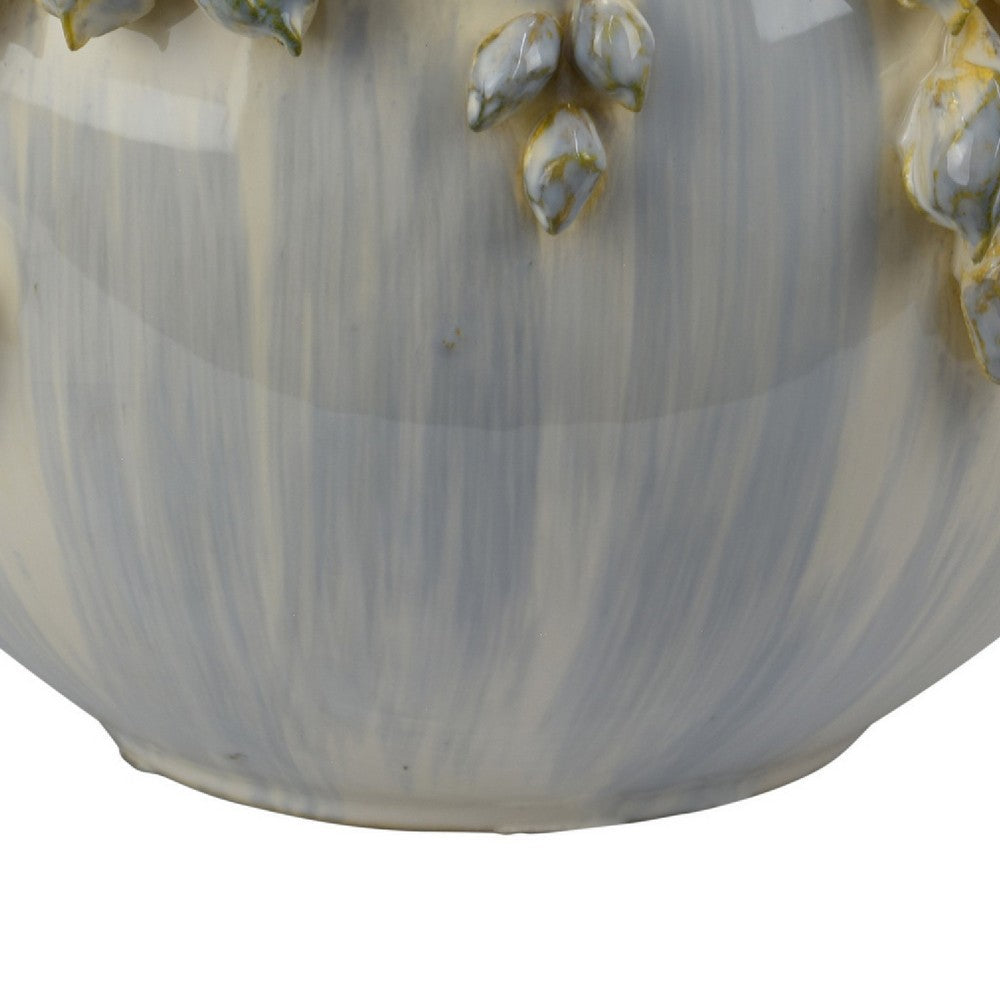 Decorative Bowl Planter, White Ceramic with Floral Garland Rim