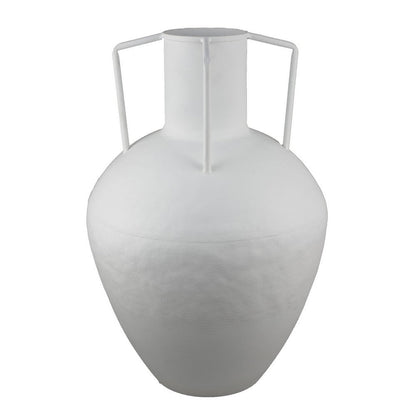 Textured Amphora Style Vase, White Metal with Dual Handles, 19 Inch