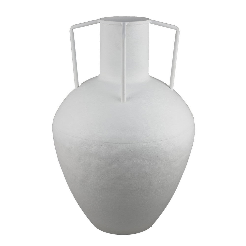 Textured Amphora Style Vase, White Metal with Dual Handles, 19 Inch