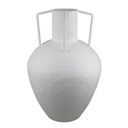 Textured Amphora Style Vase, White Metal with Dual Handles, 19 Inch