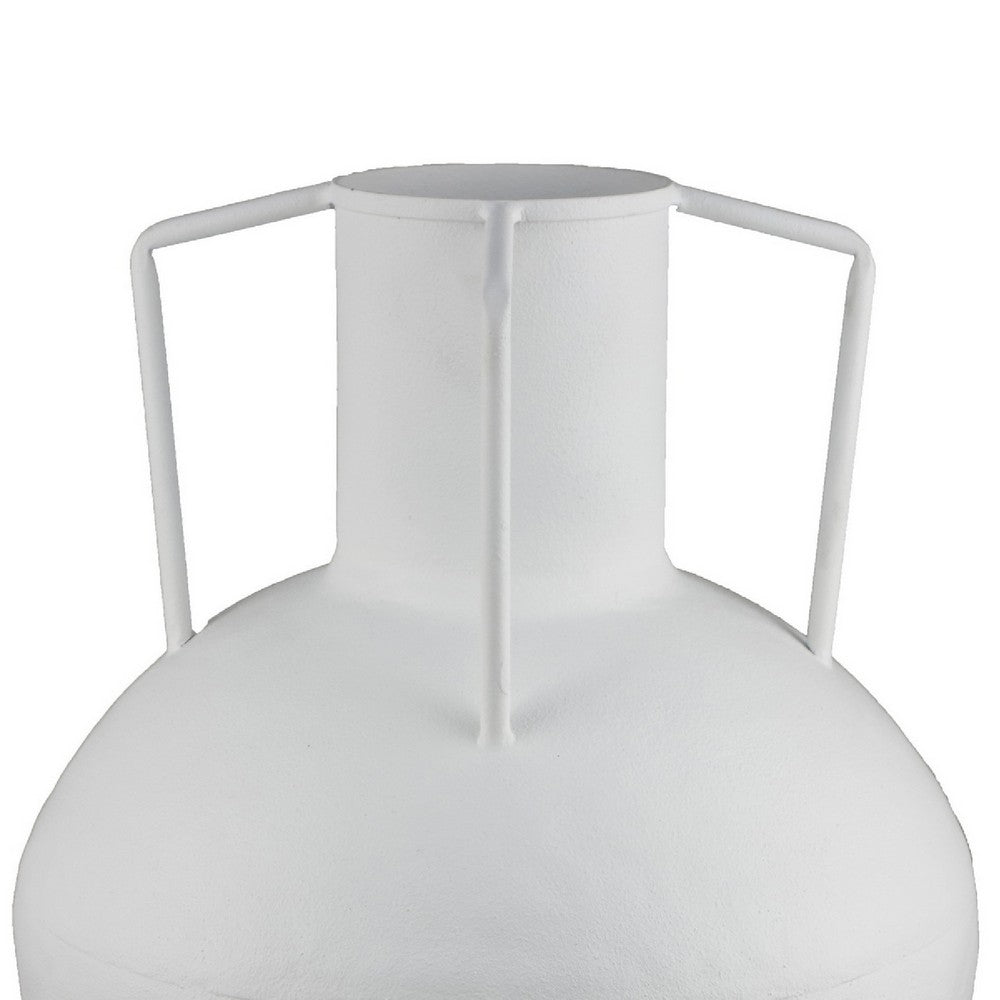 Textured Amphora Style Vase, White Metal with Dual Handles, 19 Inch