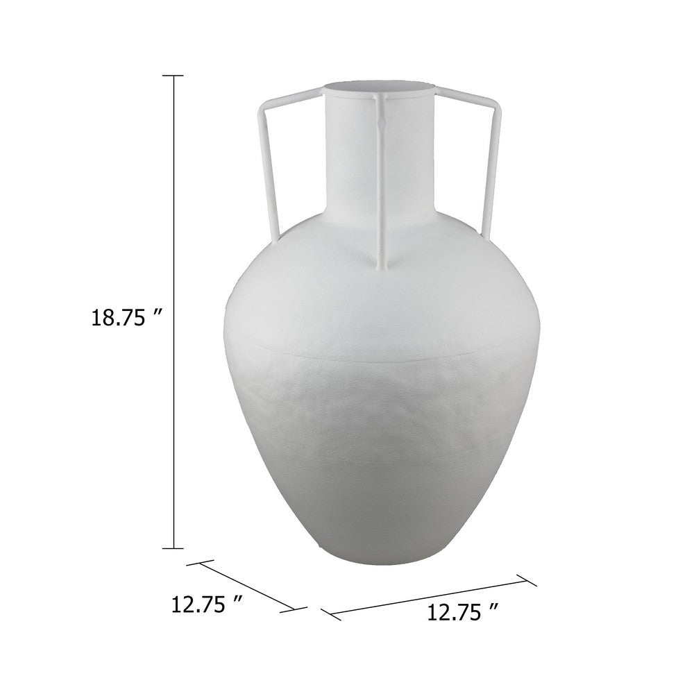 Textured Amphora Style Vase, White Metal with Dual Handles, 19 Inch