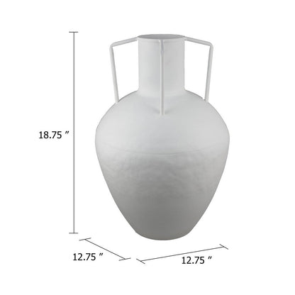 Textured Amphora Style Vase, White Metal with Dual Handles, 19 Inch