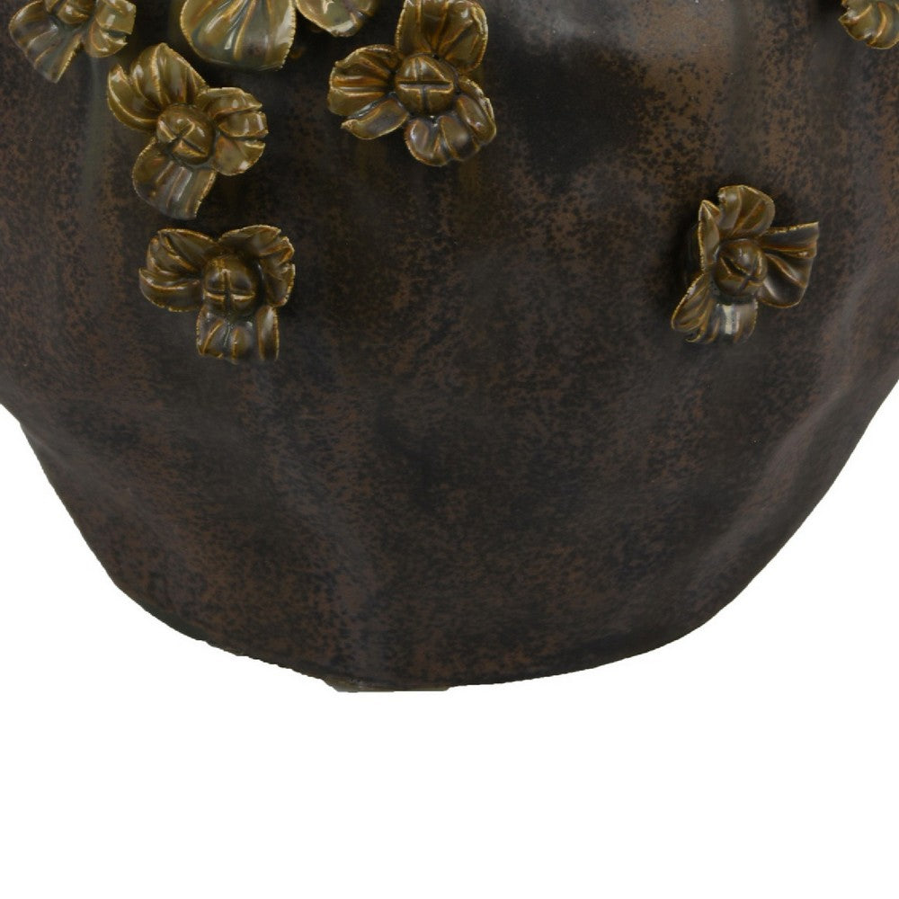 Siya Decorative Vase, Brown Ceramic, Rustic Round Floral Design