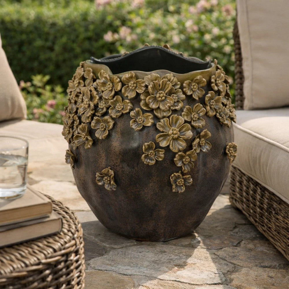 Siya Decorative Vase, Brown Ceramic, Rustic Round Floral Design