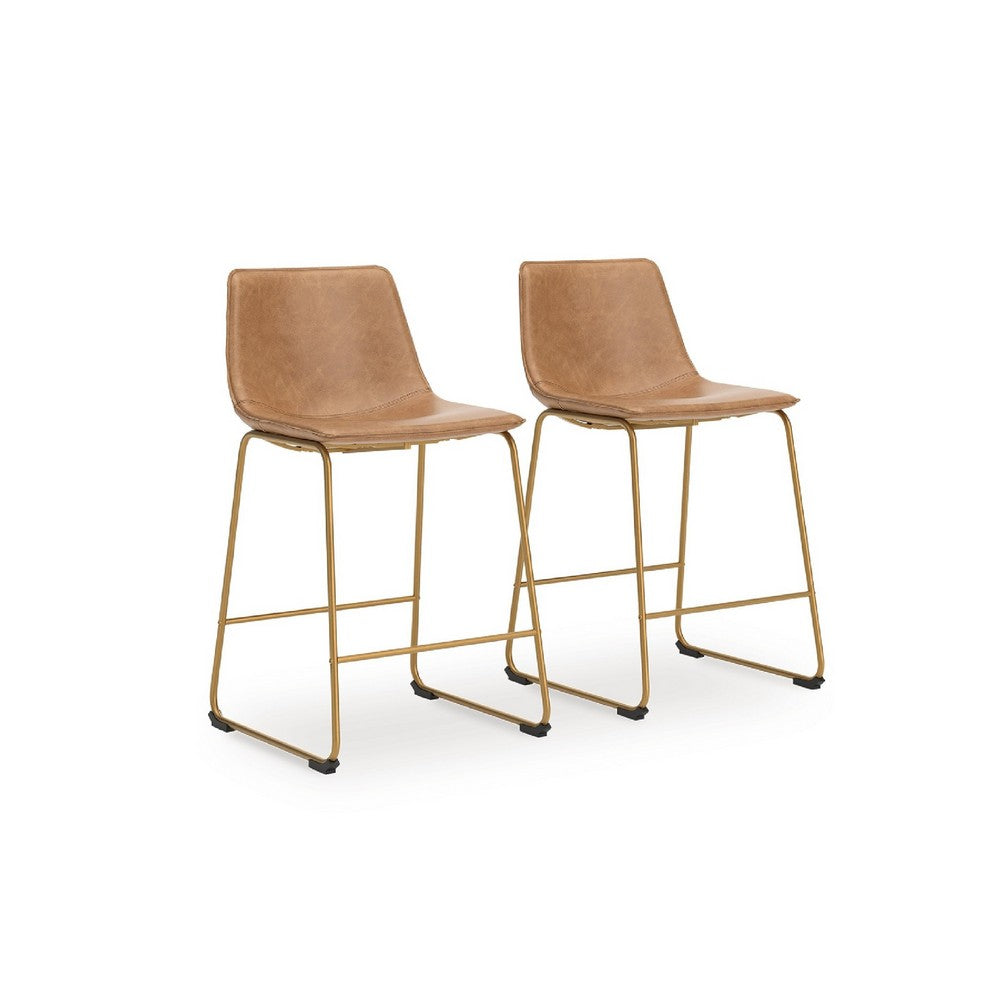 Cia Counter Height Chair Set of 2, Bucket Faux Leather Seat, Gold Legs