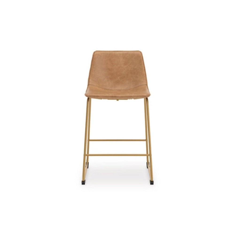 Cia Tall Barstool Chair Set of 2, Toast Brown Bucket Faux Leather Seat