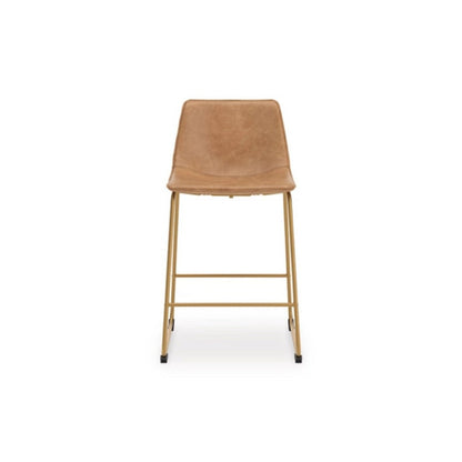 Cia Tall Barstool Chair Set of 2, Toast Brown Bucket Faux Leather Seat