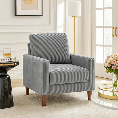 Cey Sofa Armchair, Beige Corduroy Upholstery, Modern Style Brown Legs