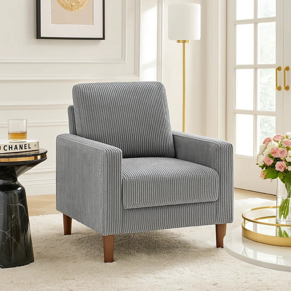 Cey Sofa Armchair, Gray Corduroy Upholstery, Modern Style Brown Legs