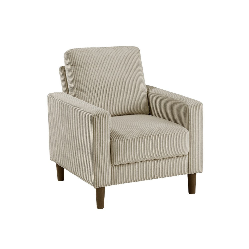 Cey Sofa Armchair, Taupe Corduroy Upholstery, Modern Style Brown Legs