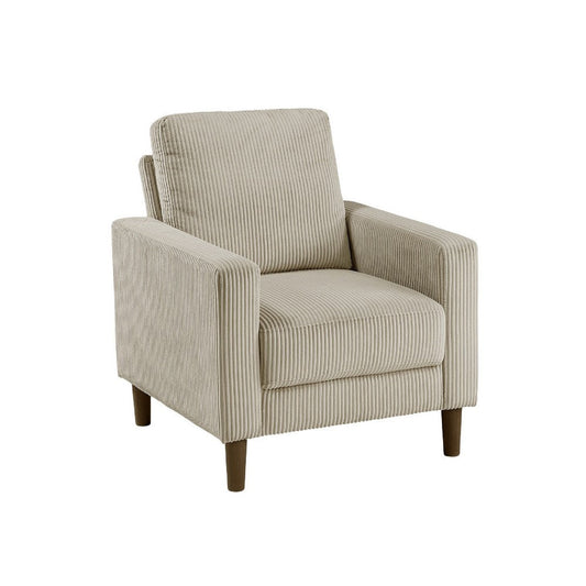 Cey Sofa Armchair, Taupe Corduroy Upholstery, Modern Style Brown Legs