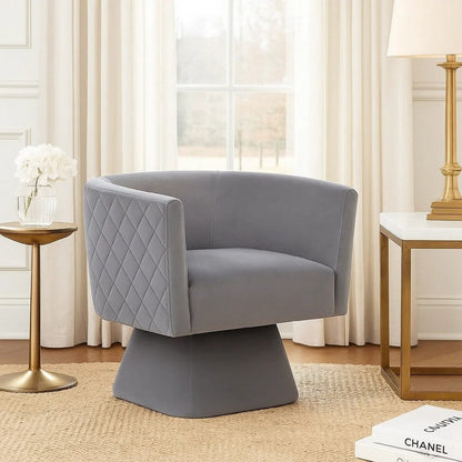 Cabe Swivel Accent Armchair, Diamond Stitch Back, Taupe Brown Velvet