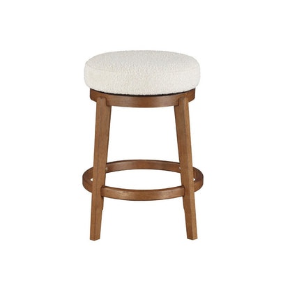 Lex Swivel Counter Stool, 27 Inch Backless, White Boucle, Brown Legs