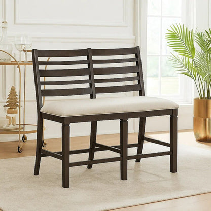 Vicy Counter Height Bench, Beige Fabric Seat, Espresso Brown Base
