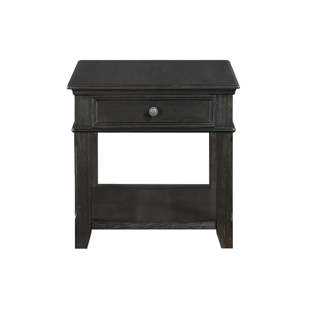 Riel Side End Table w USB Port, 27 Inch Top, 1 Drawer, Charcoal Black