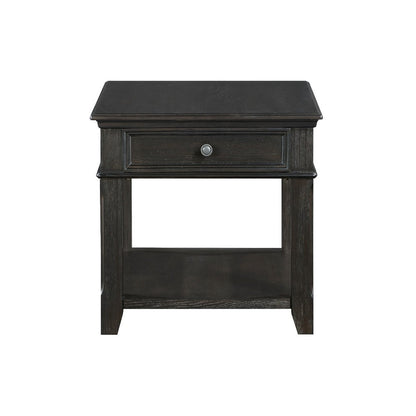 Riel Side End Table w USB Port, 27 Inch Top, 1 Drawer, Charcoal Black