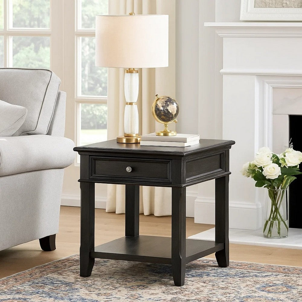 Riel Side End Table w USB Port, 27 Inch Top, 1 Drawer, Charcoal Black