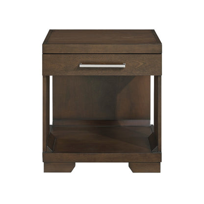 Duny Side End Table, 24 Inch Top, 1 Drawer with Handle, Espresso Brown