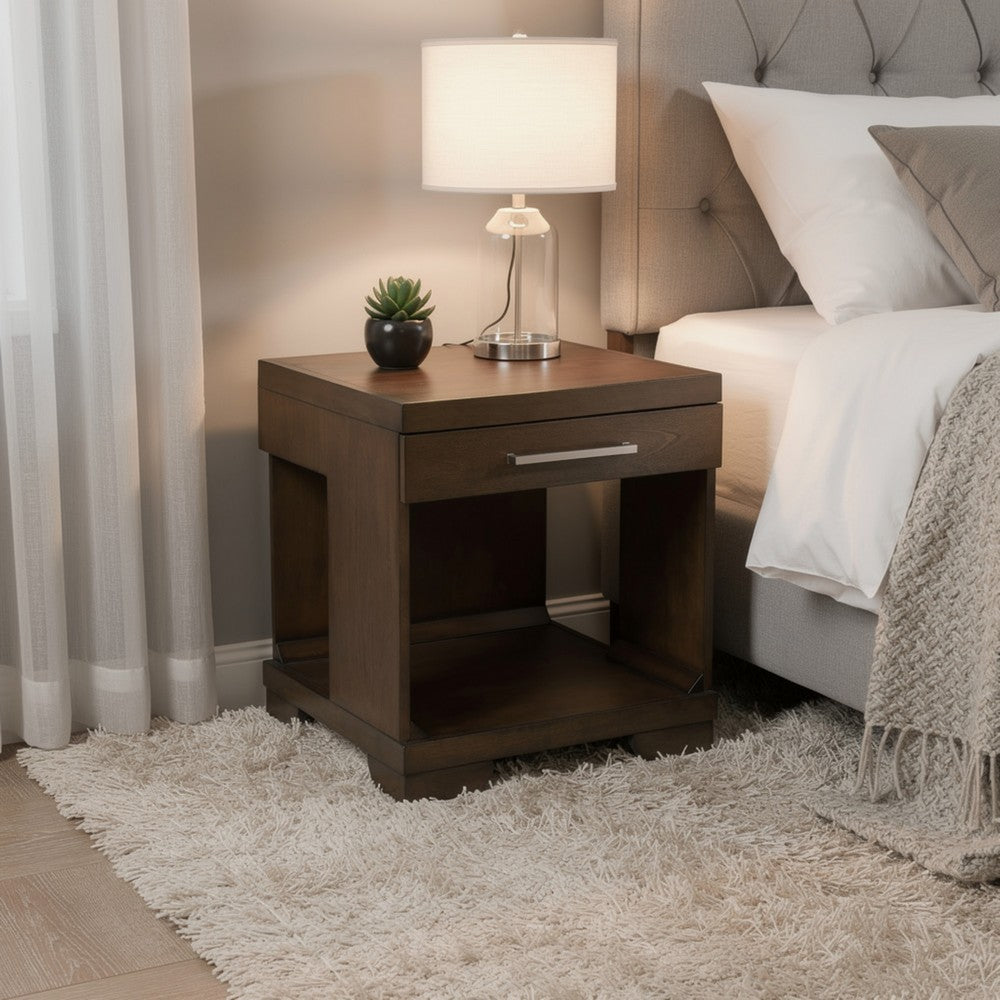 Duny Side End Table, 24 Inch Top, 1 Drawer with Handle, Espresso Brown