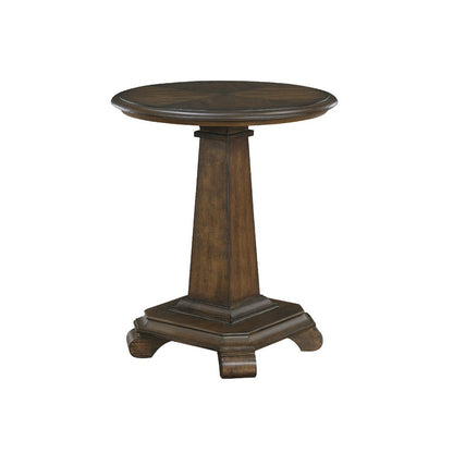 Rox Side End Table, 22 Inch Round Top, Tapered Pedestal Base, Brown