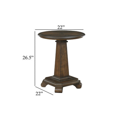 Rox Side End Table, 22 Inch Round Top, Tapered Pedestal Base, Brown