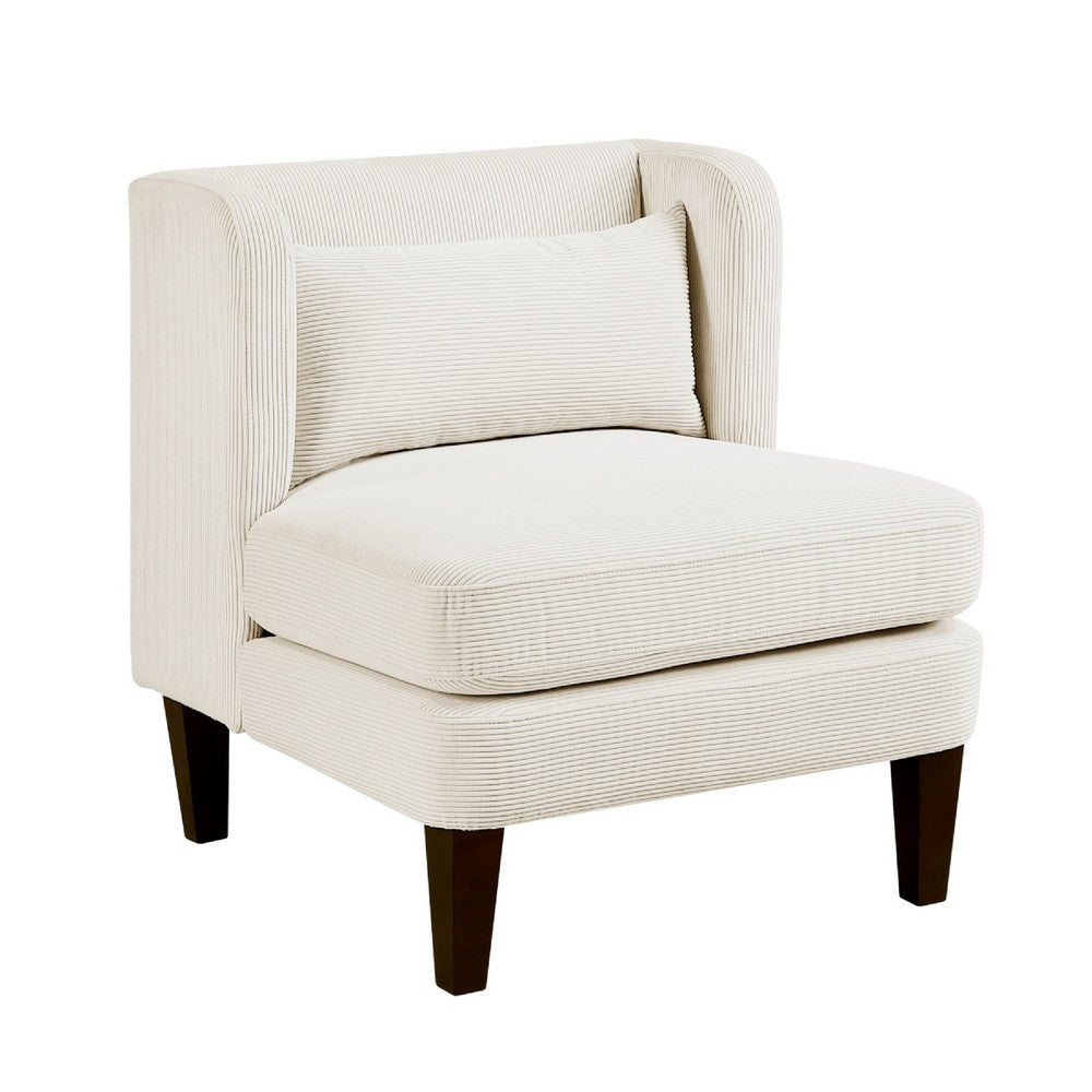 Feya Accent Chair w Lumbar Pillow, Channeled Beige Corduroy