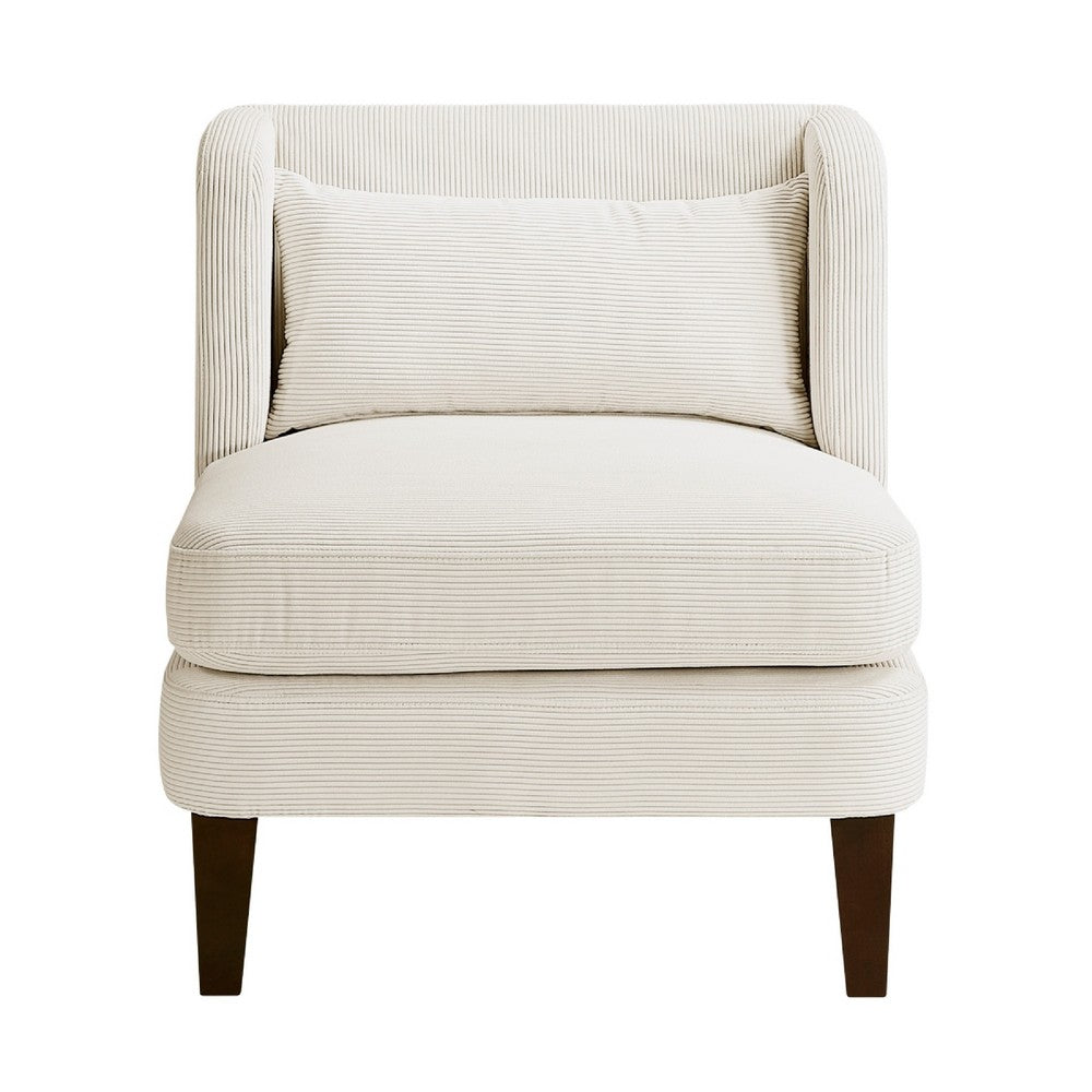 Feya Accent Chair w Lumbar Pillow, Channeled Beige Corduroy