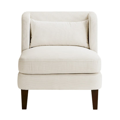 Feya Accent Chair w Lumbar Pillow, Channeled Beige Corduroy
