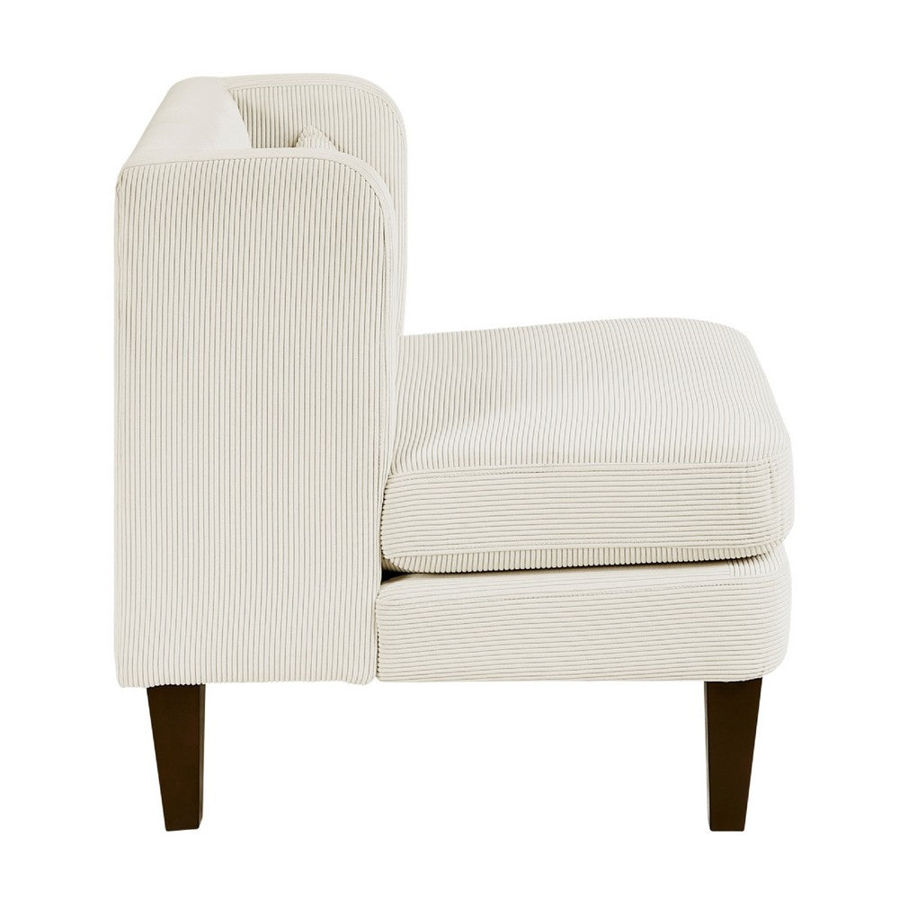 Feya Accent Chair w Lumbar Pillow, Channeled Beige Corduroy