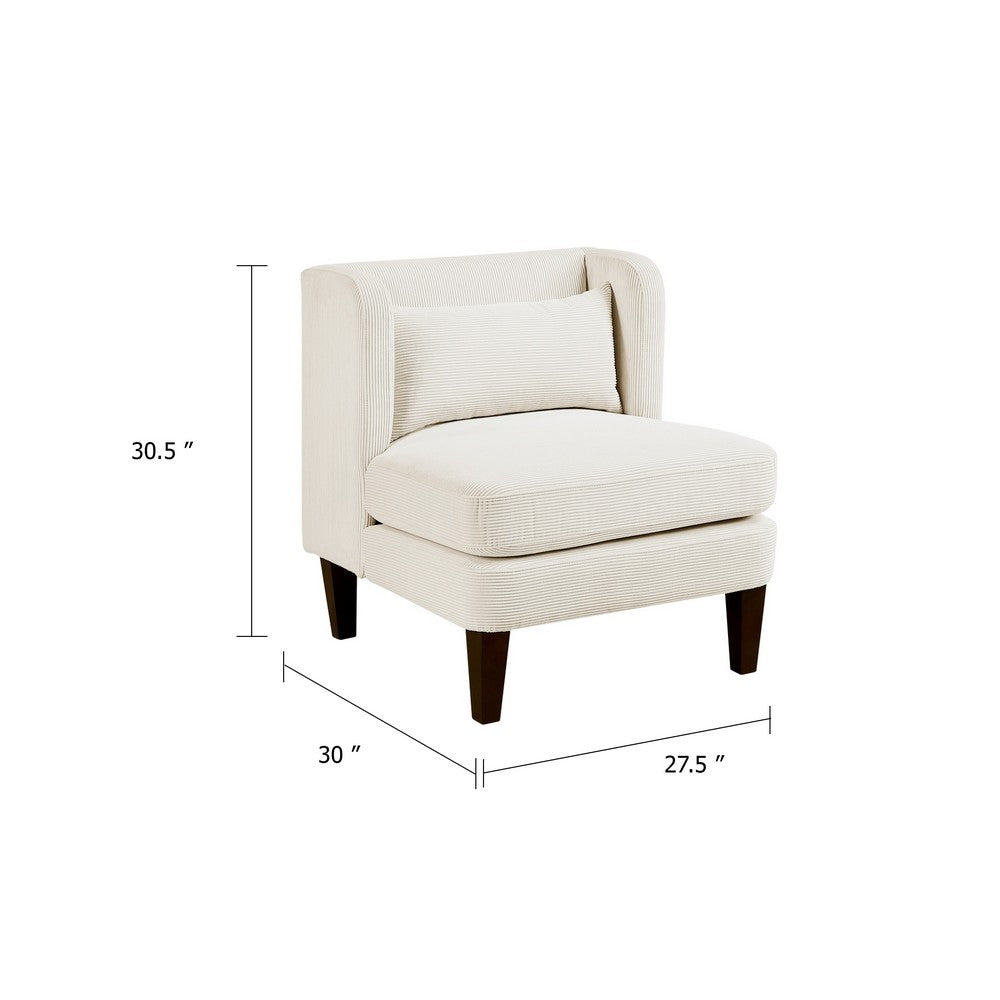 Feya Accent Chair w Lumbar Pillow, Channeled Beige Corduroy