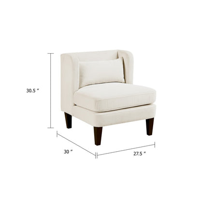 Feya Accent Chair w Lumbar Pillow, Channeled Beige Corduroy