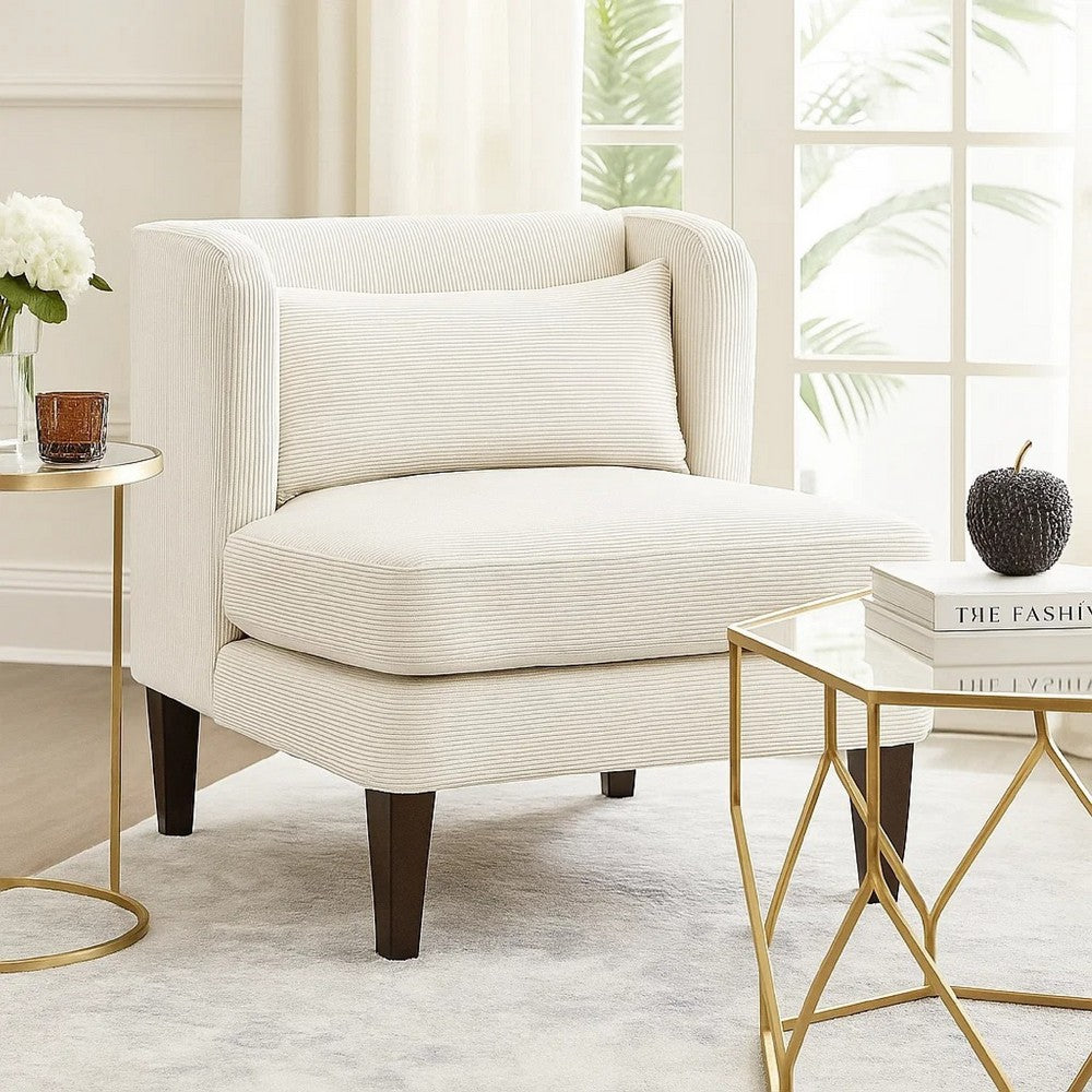 Feya Accent Chair w Lumbar Pillow, Channeled Beige Corduroy