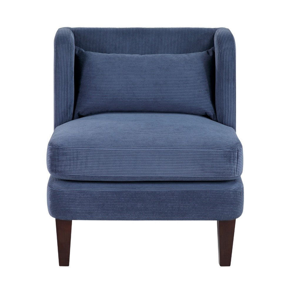Feya Accent Chair w Lumbar Pillow, Channeled Blue Corduroy, Brown Legs