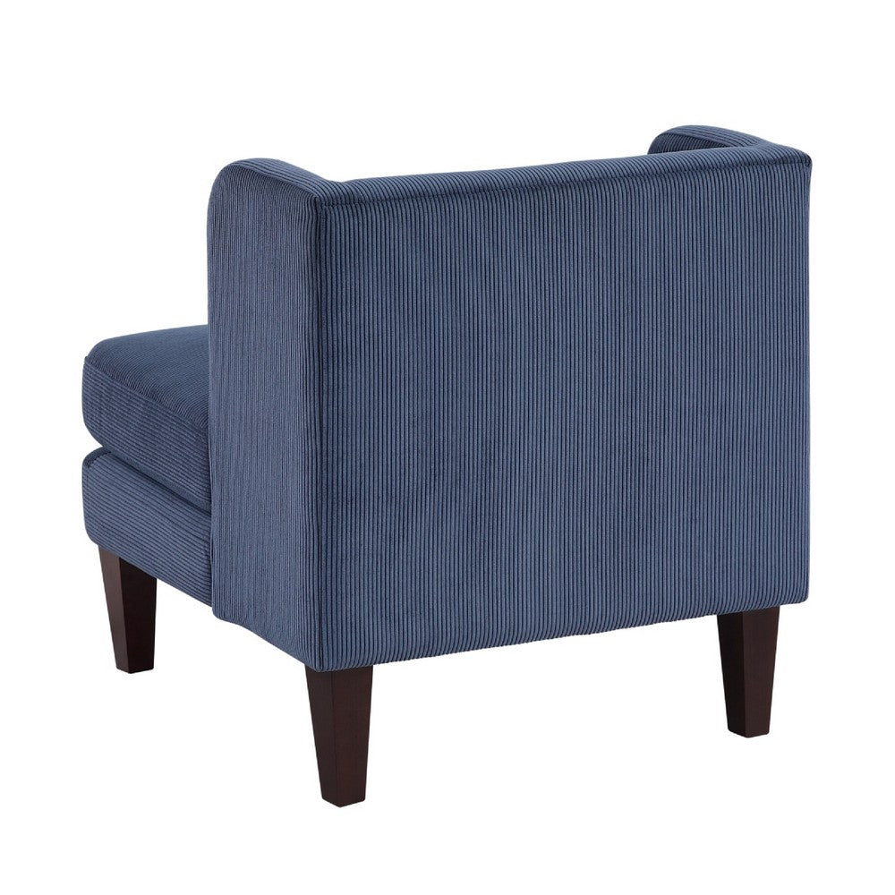 Feya Accent Chair w Lumbar Pillow, Channeled Blue Corduroy, Brown Legs